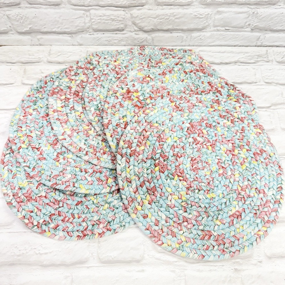 Vtg Pioneer Woman 6 Braided Placemats Reversible Floral Round Cottage Farmhouse
